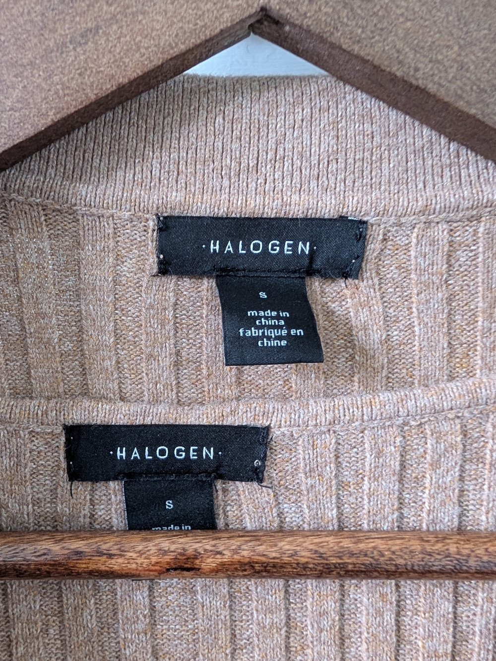 Halogen Ribbed Knit Dress With Cardigan In Camel - Picture 4 of 6